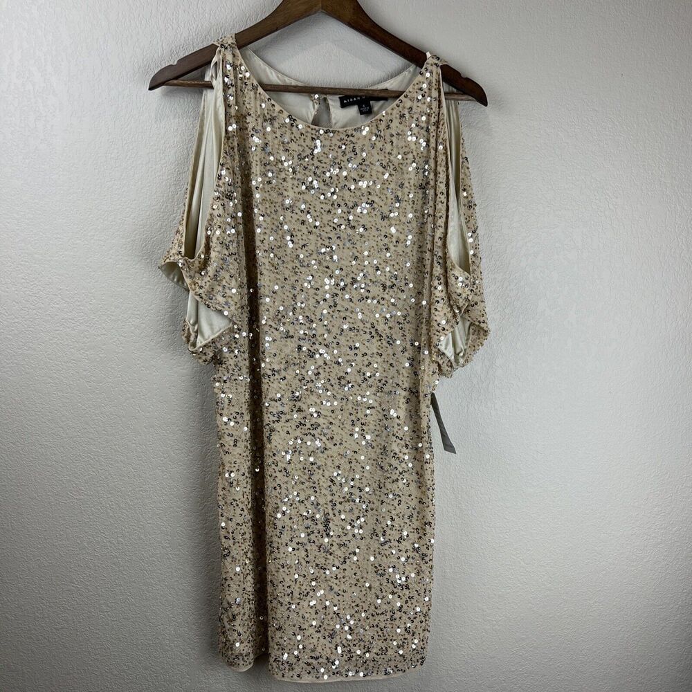 Aidan Mattox Dress Women 4 gold Beaded Sequin‎ Mini Embellished